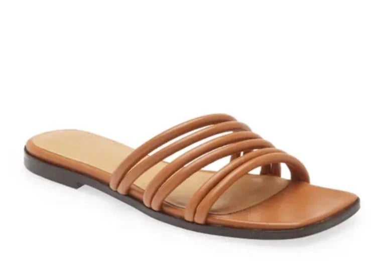 FRAME Le Capri Strappy Slide Sandals  Tan Leather Sz 40 $298