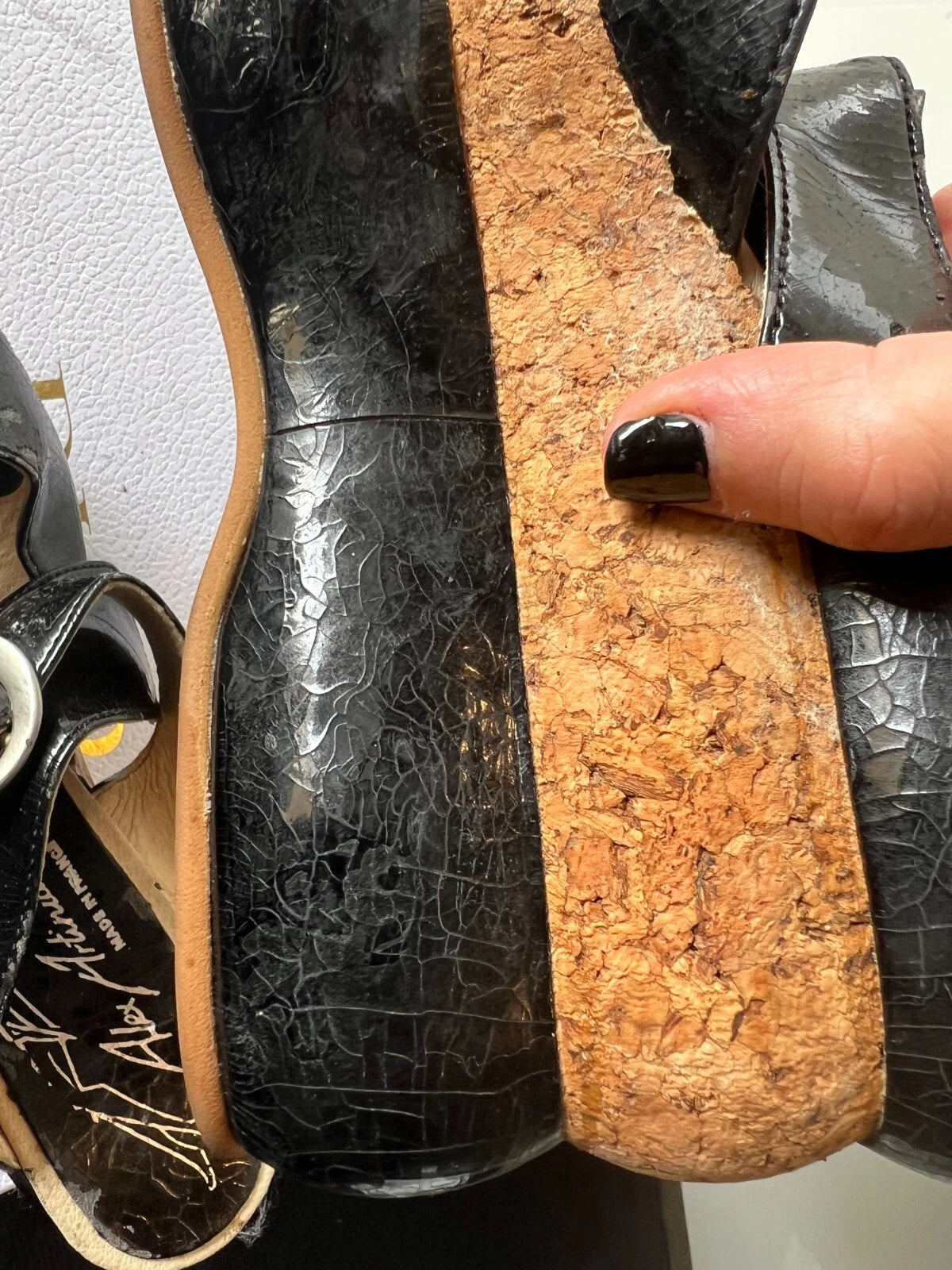 ALEX ARTINIAN France 70-80s Black Leather Platform Wedge Slides Sandals 37EU/7US