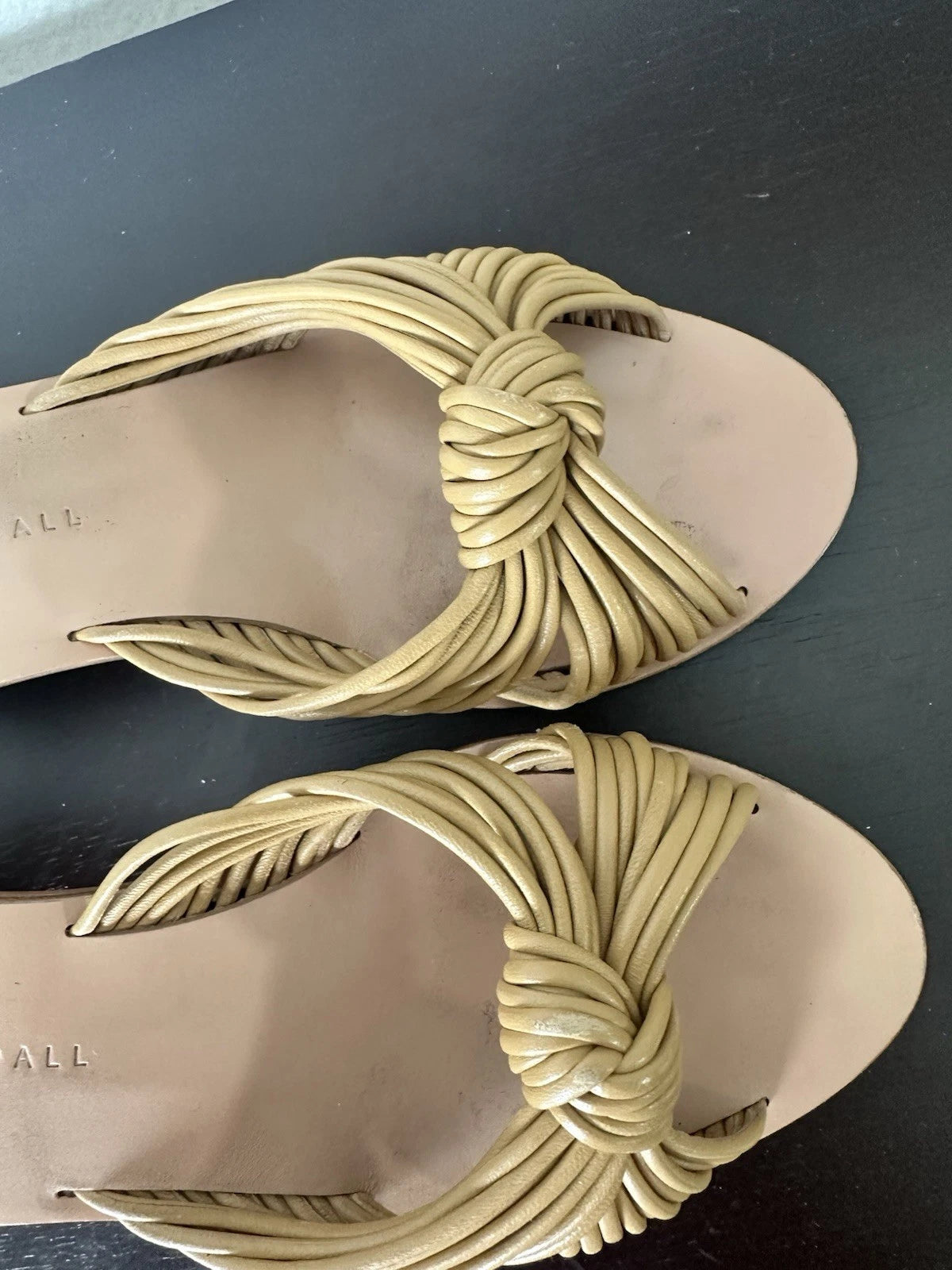 Loeffler Randall Celeste Mignon Knot Mule Size 5.5B Tan Leather Luxury 2” Heel