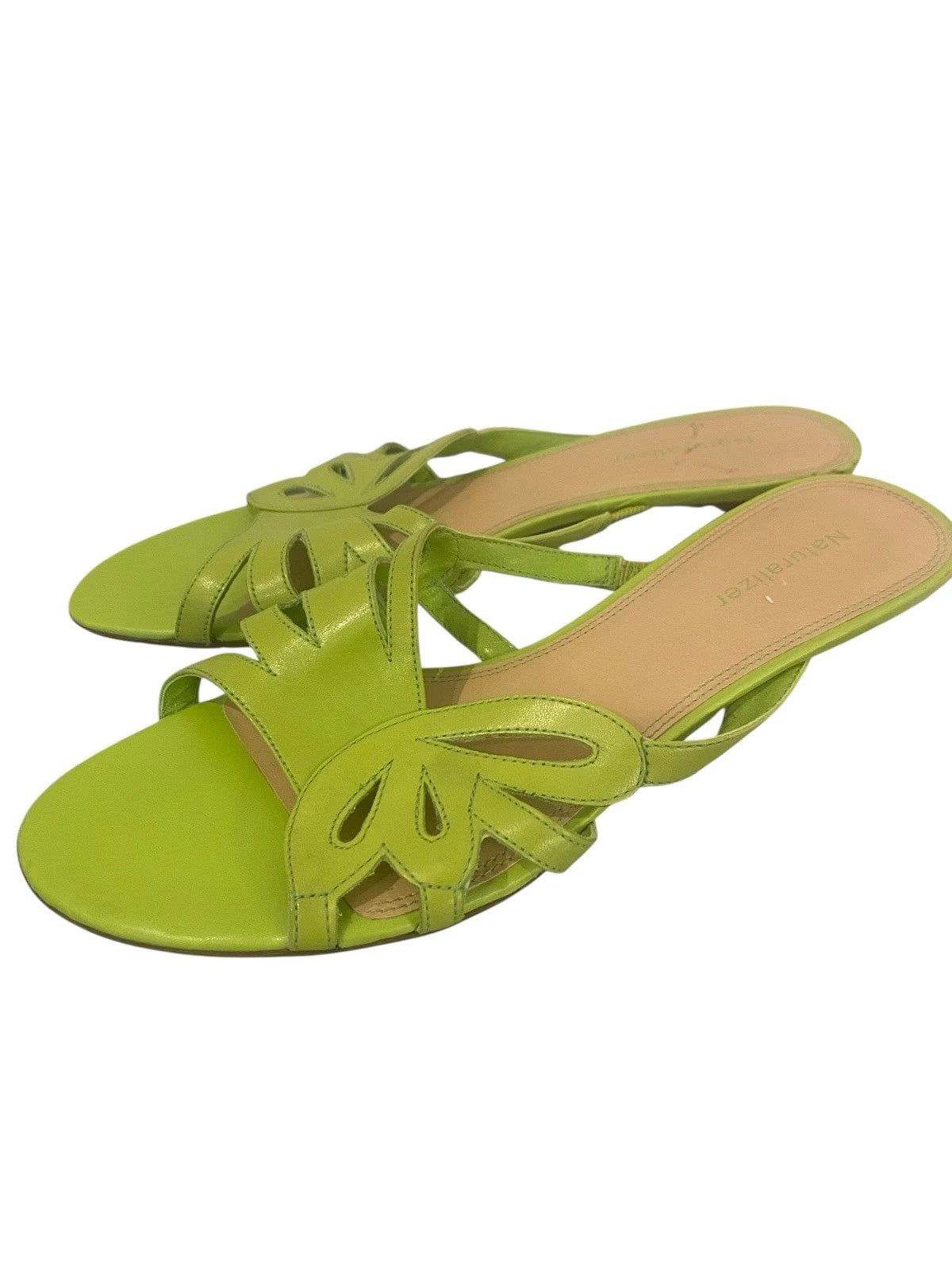 Naturalizer Womens Y2k Style Lime Green Leather Sandals Size 8.5 Kitten Heel
