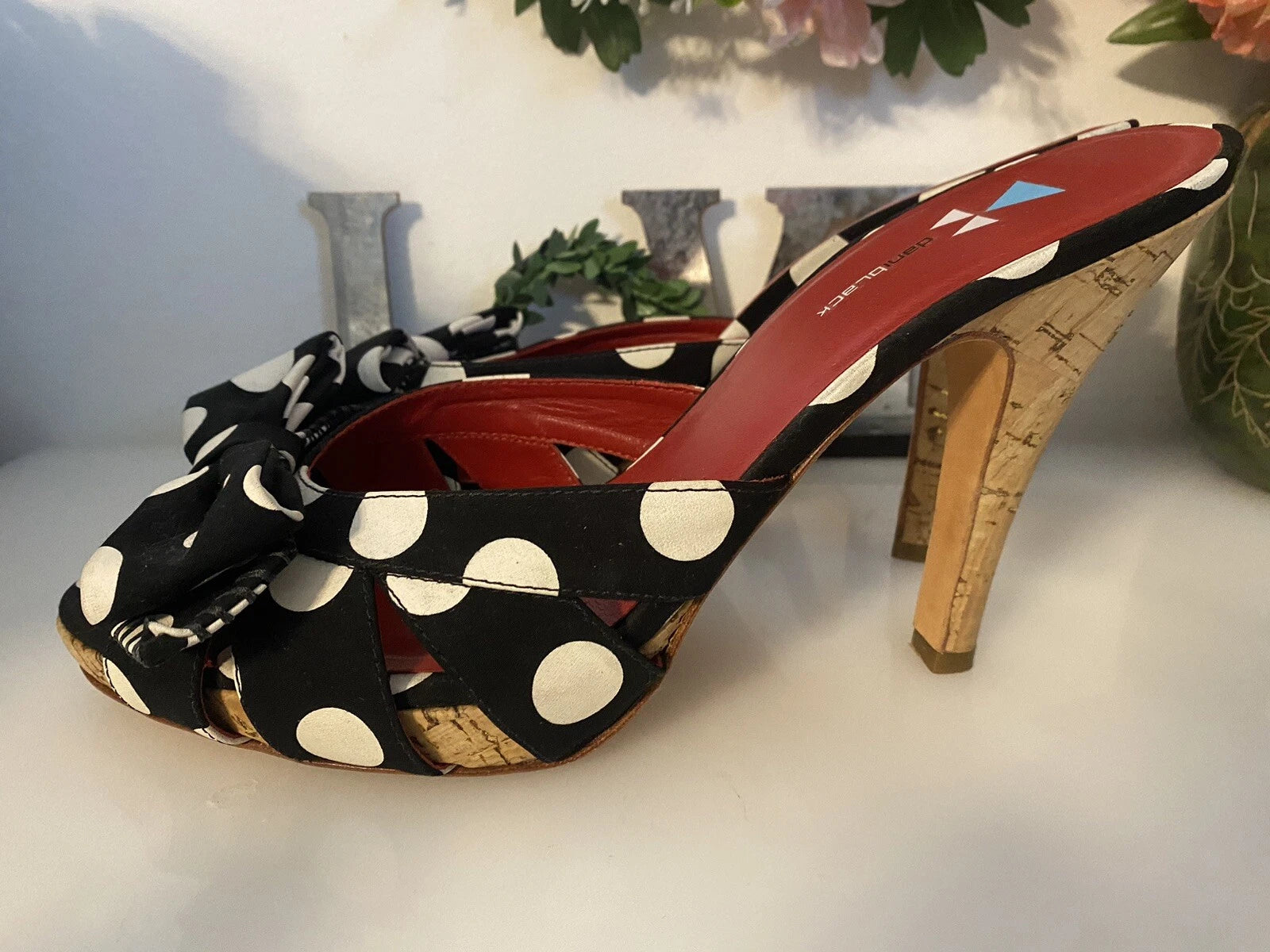 Daniblack Women’s Wanda Slide Sandals Black and White Polka Dots Retro Style 10M