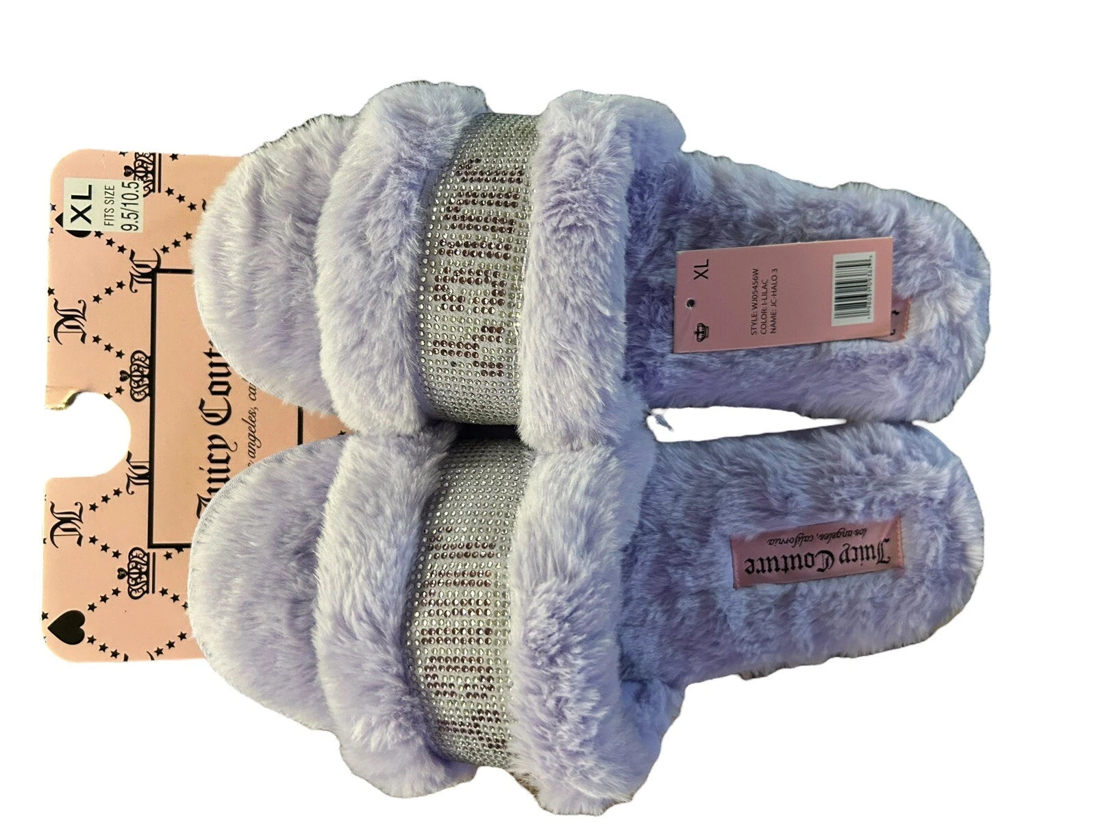 Juicy Couture Black/Silver Slide Slipper Sandals Faux Fur Size XL ( 9.5 - 10.5 )