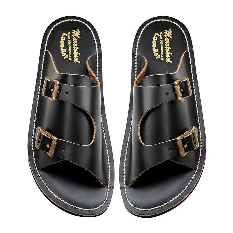 Korean Style Handmade Handcrafted Genuine Leather Slide On Flip Flops Sandals