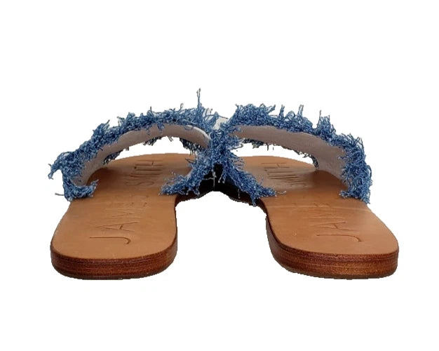 James Smith Womens Sandals Denim Slides Frayed Leather Sole Size 38 NEW