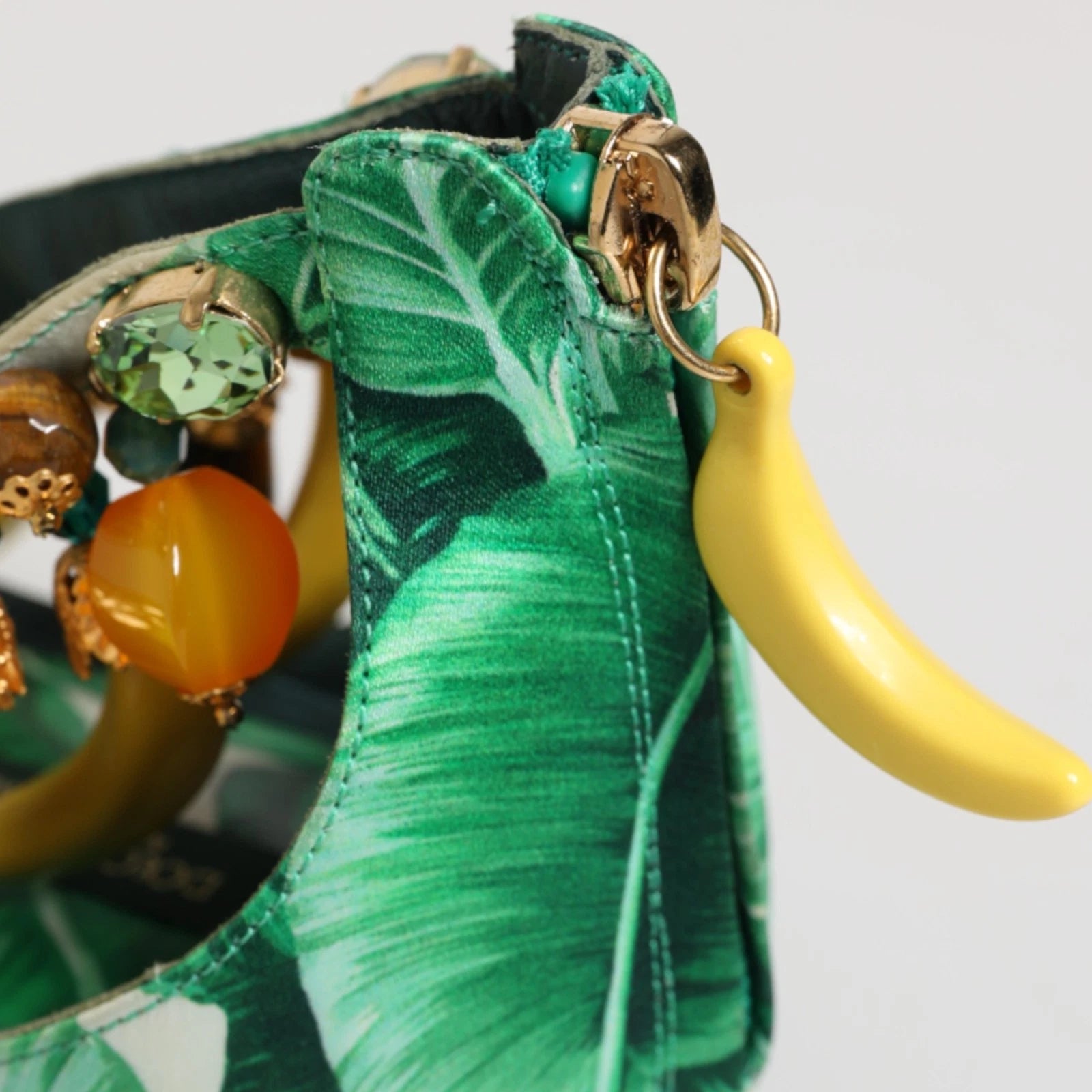 DOLCE & GABBANA Shoes Green Mink Fur Satin Banana Leaf Sandals EU36.5/US6 $1500