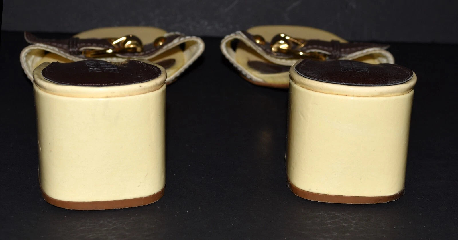 Franco Sarto Neat Yellow Patent Leather Buckle Toe Slide Sandals Size 9M Brazil