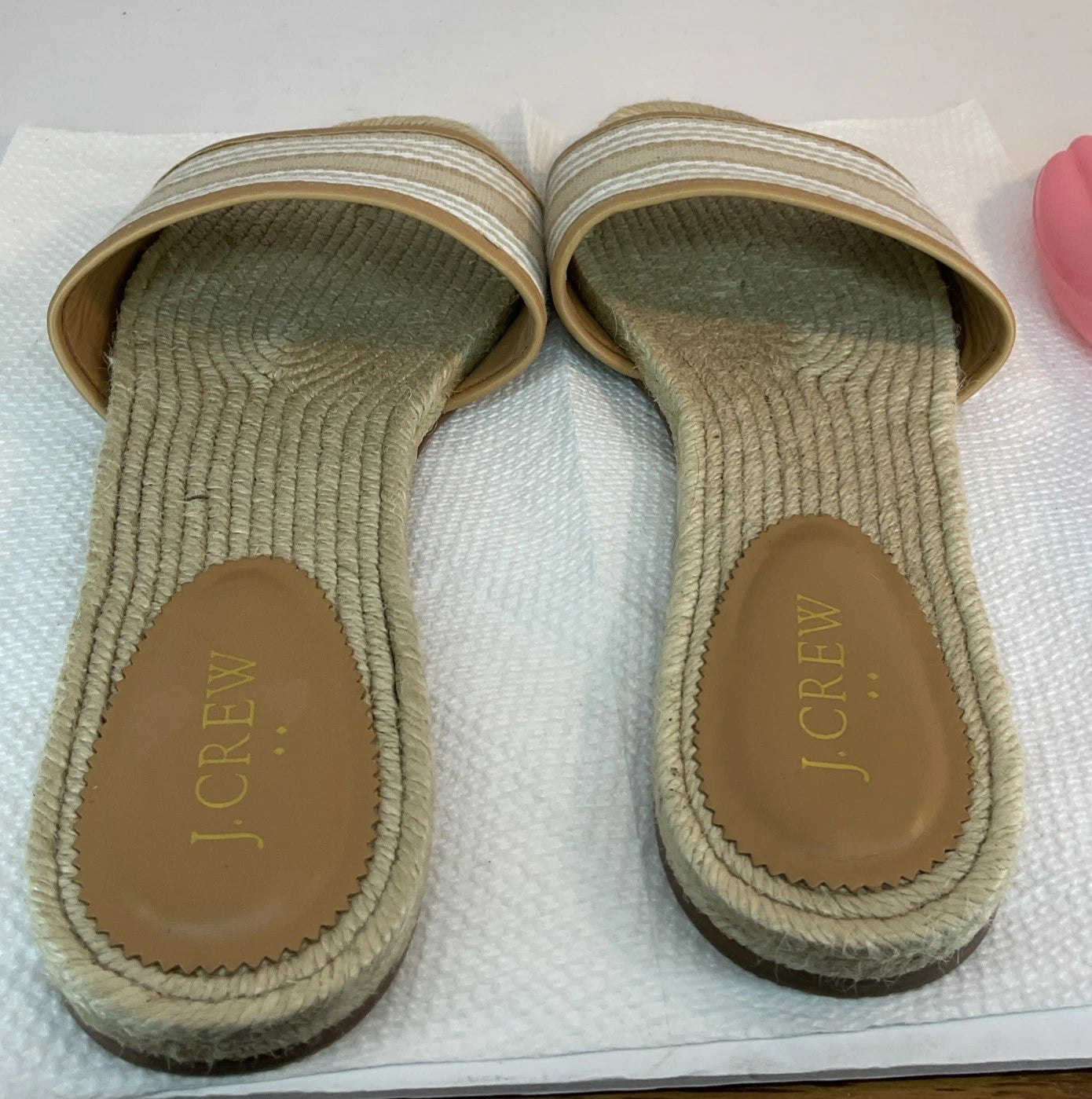 J. Crew Sandals Womens 10 White Tan Striped Espadrille Slides Flat Summer Beach