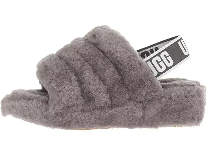 NEW UGG FLUFF YEAH SLIDE SHEEPSKIN SLIPPERS SANDALS SLIDES GREY SIZE 3