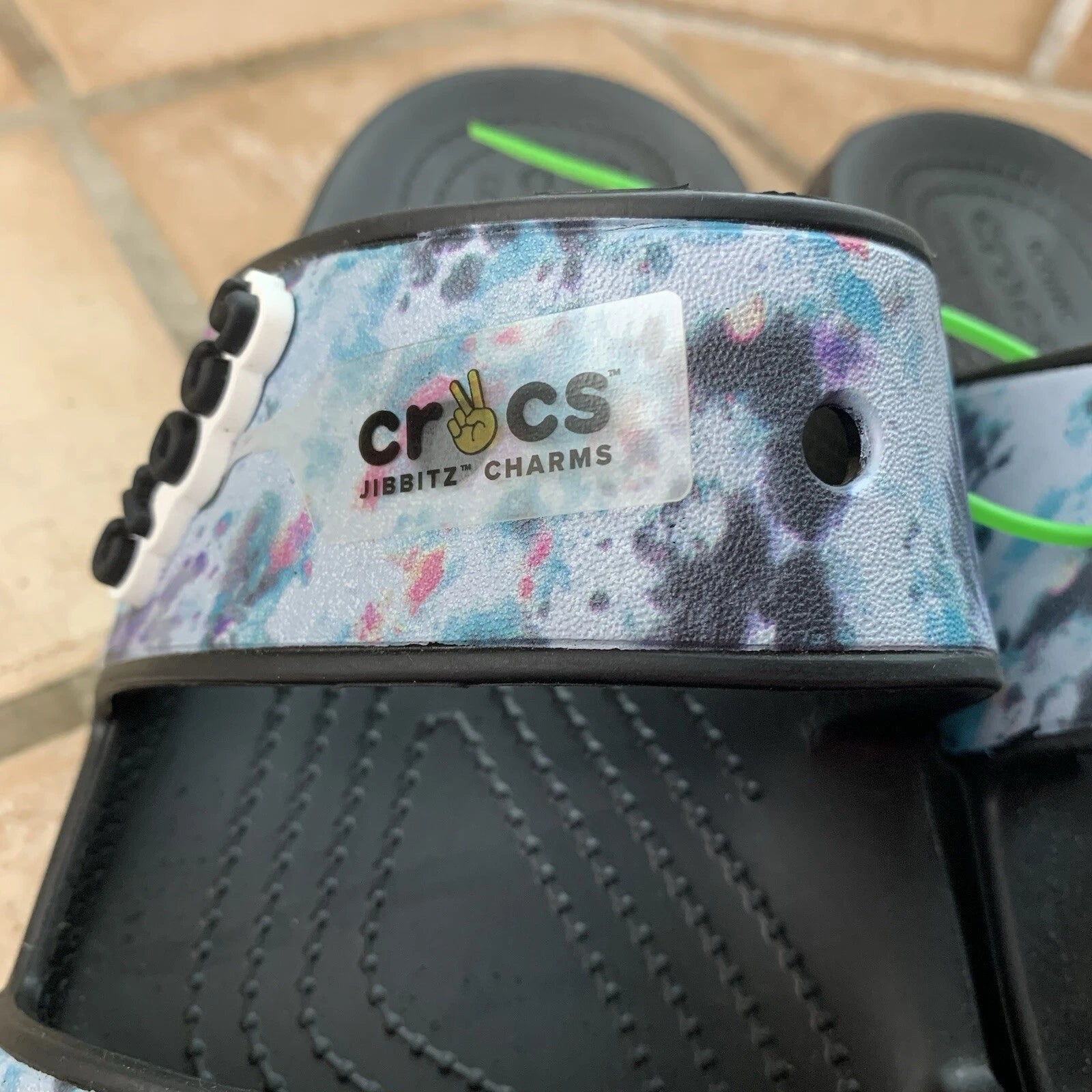 Crocs Classic Blue Tie Dye Style Slides Womens 12 Mens 10 Jibbitz Ready NWT