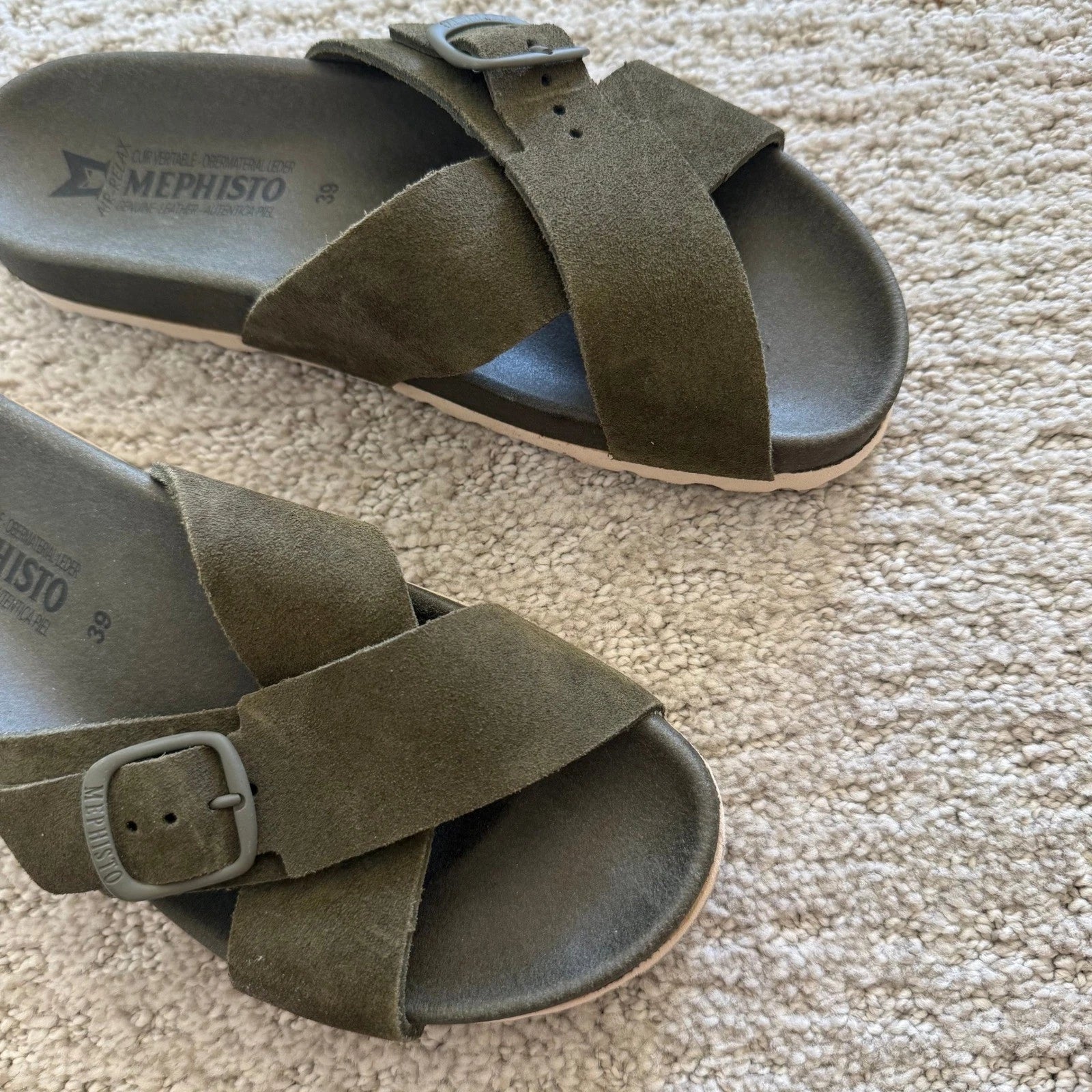 Mephisto KENNIE LODEN Suede Leather Criss Cross Buckle Sandals 9 WOMEN 39