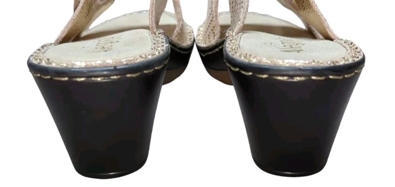 Alegria LOTI Gold Dazzler Sandal Wedge Slide On Open Toe Size 37