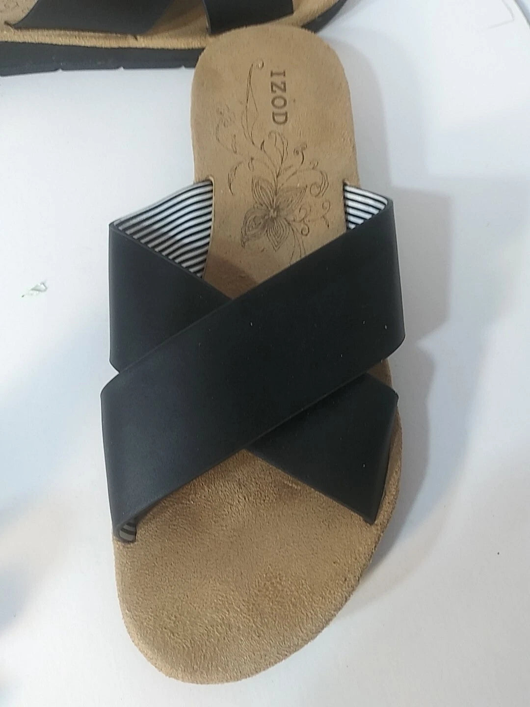 IZOD Women's Black Criss Cross Slide Sandals Size 7.5M Slip-On Comfort Summer