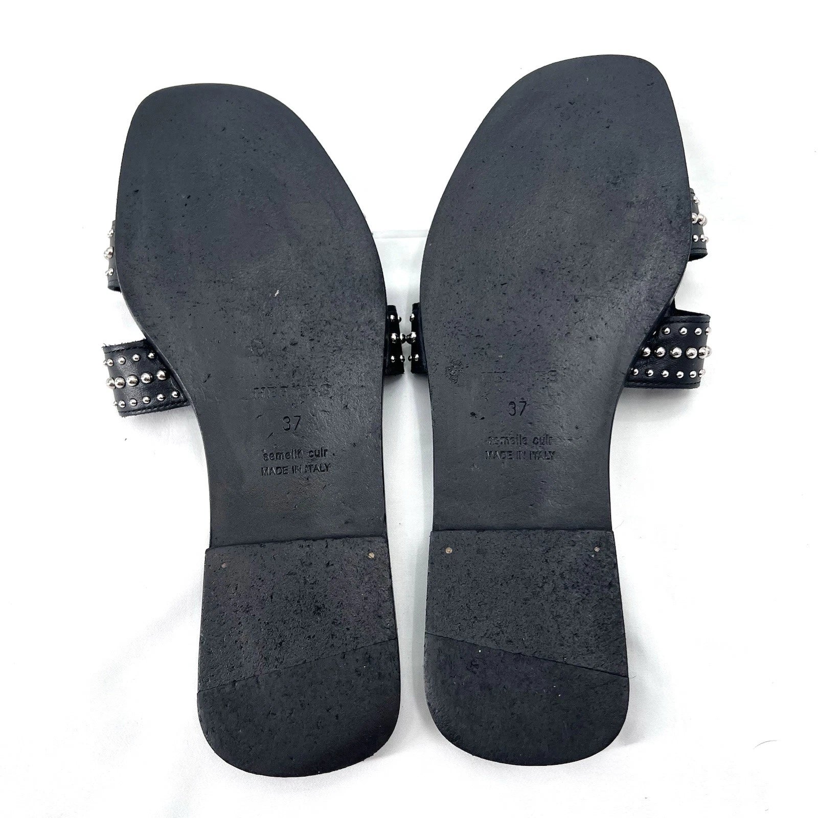 Hermes Oran Black Leather Studded Slide Sandals Womens Size EU 37 / US 6.5