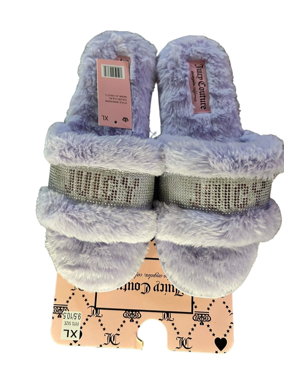 Juicy Couture Black/Silver Slide Slipper Sandals Faux Fur Size XL ( 9.5 - 10.5 )