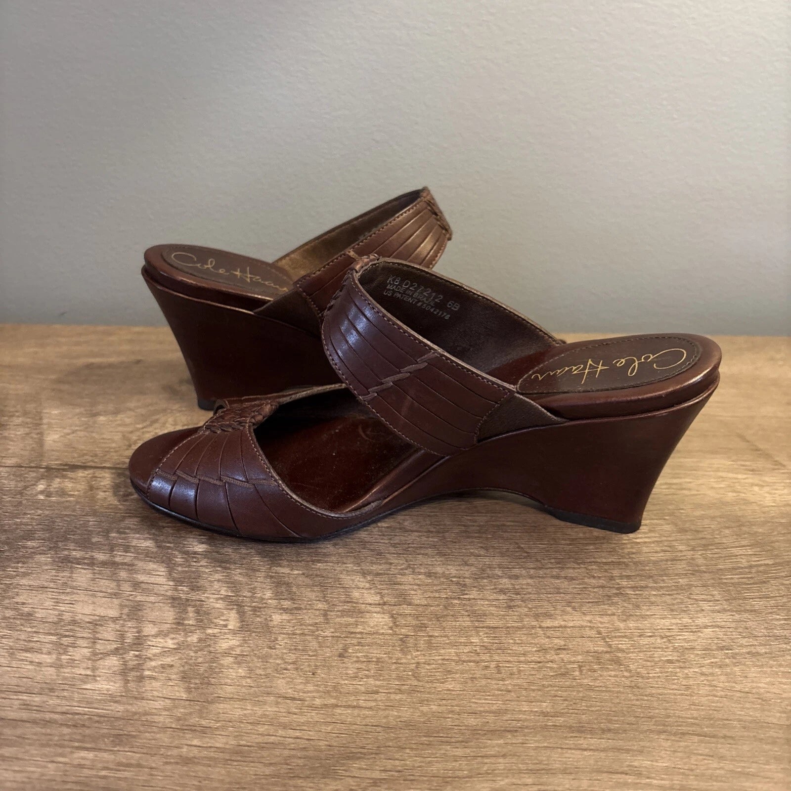 Cole Haan Air Huarache Slide Wedge Sandal Womens Size 6B Slip On Leather Carob