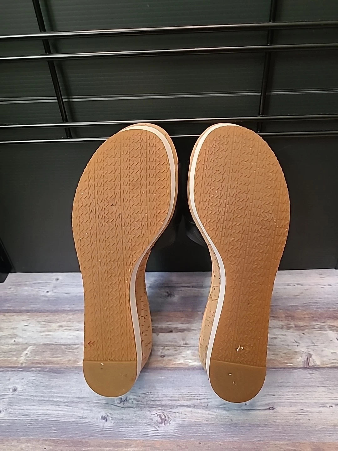 Michael Kors Warren Platform Sandal 8.5M Black Wedge Shoe Cork Open Toe Slide