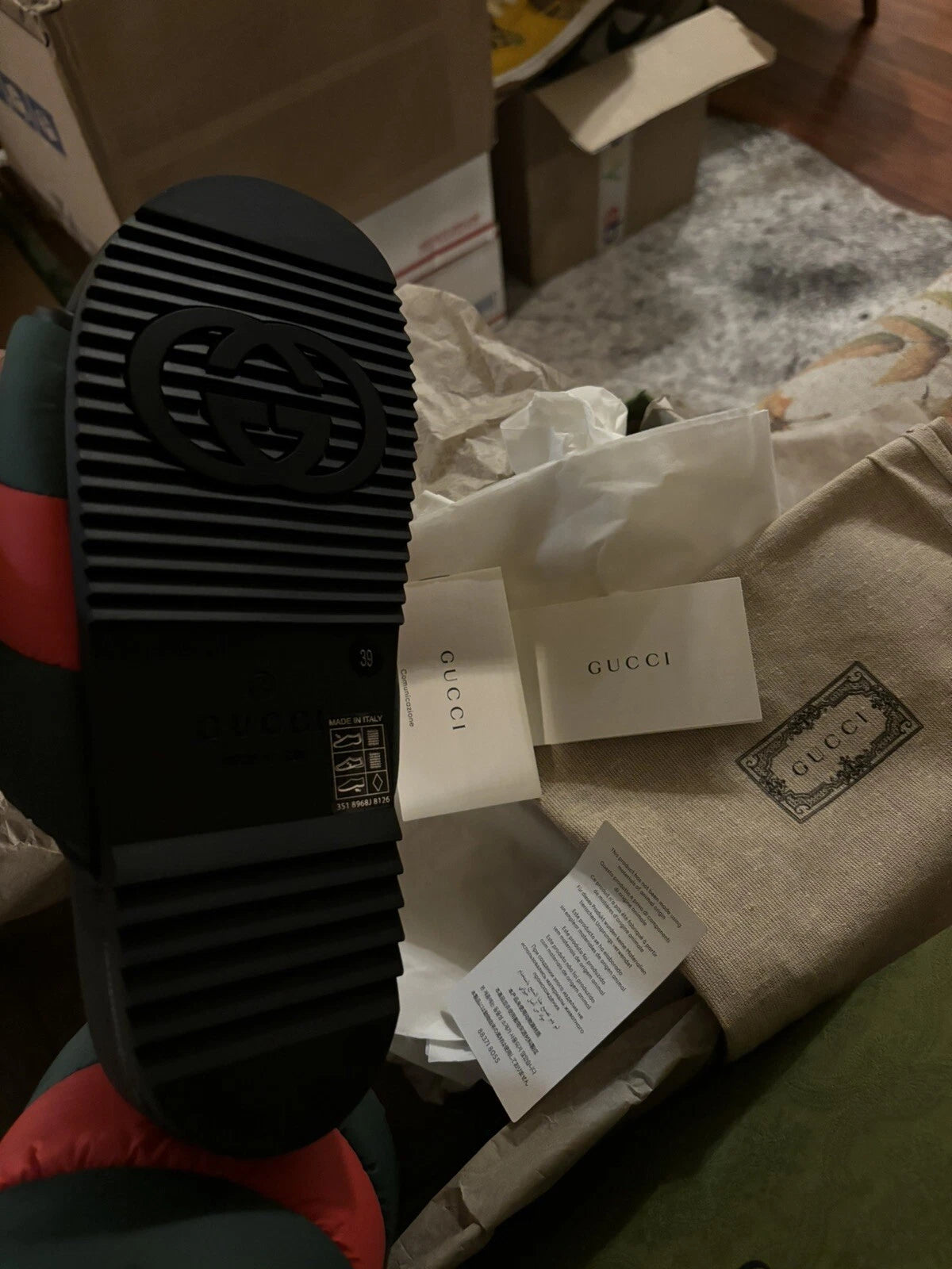 Gucci Puffer Nylon Slides Black/Red/Green Sandal Unisex  Size 39 US 8