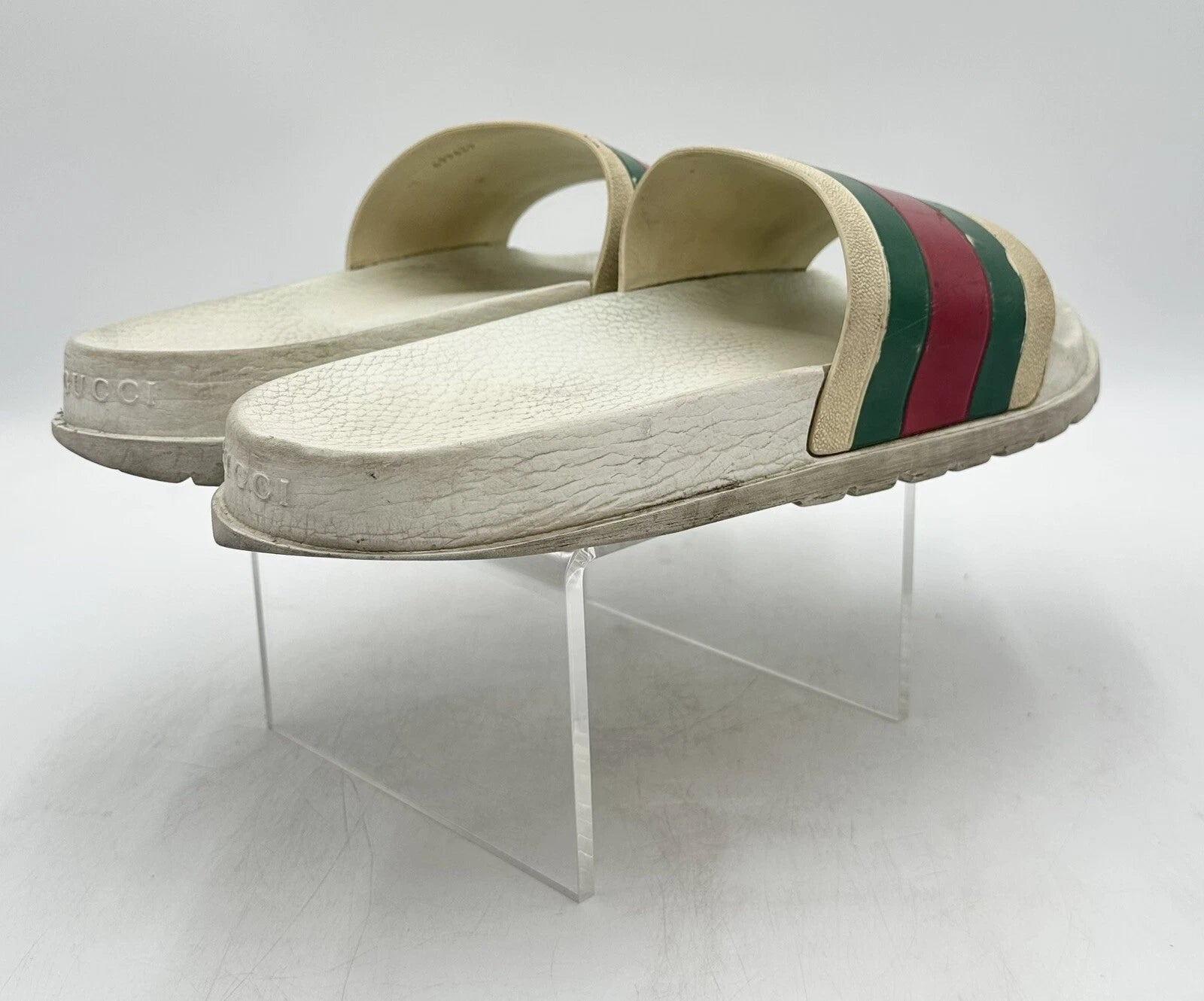 Gucci Men's Beige Striped Slide Sandals Size 12