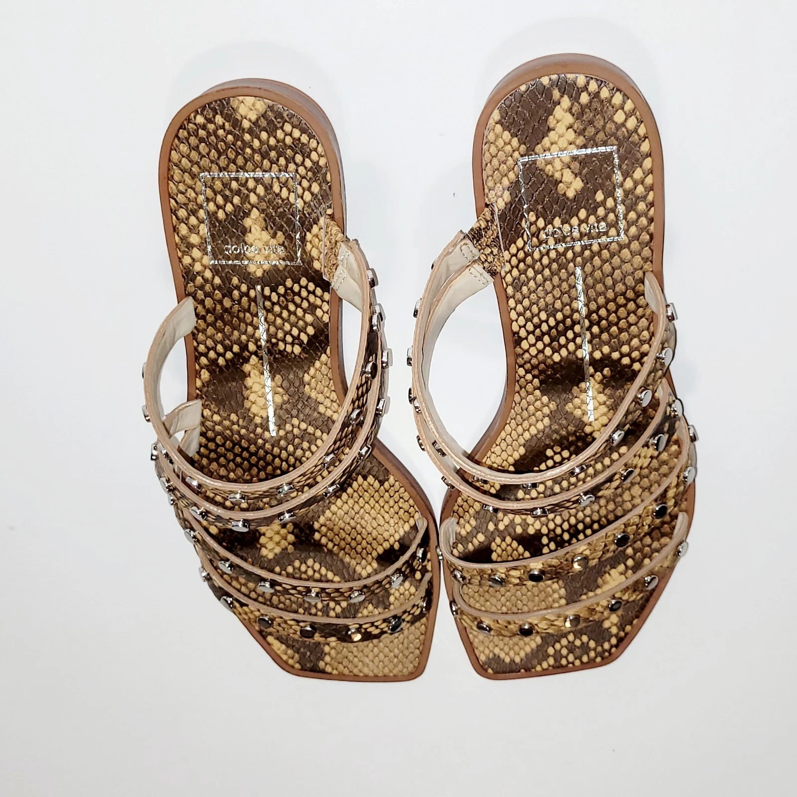 Dolce Vita Izabel Stud Mango Snake Print Square Toe Flat Slide Sandals Wms 6.5M