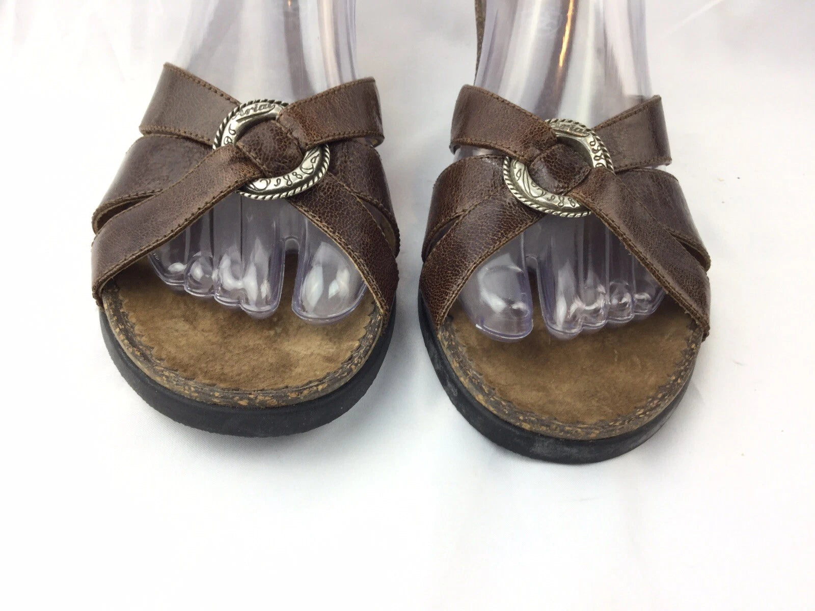 ARIAT Brown Leather Cork Wedge Slide Silver Ring Style 20903 Sandals Sz 8B