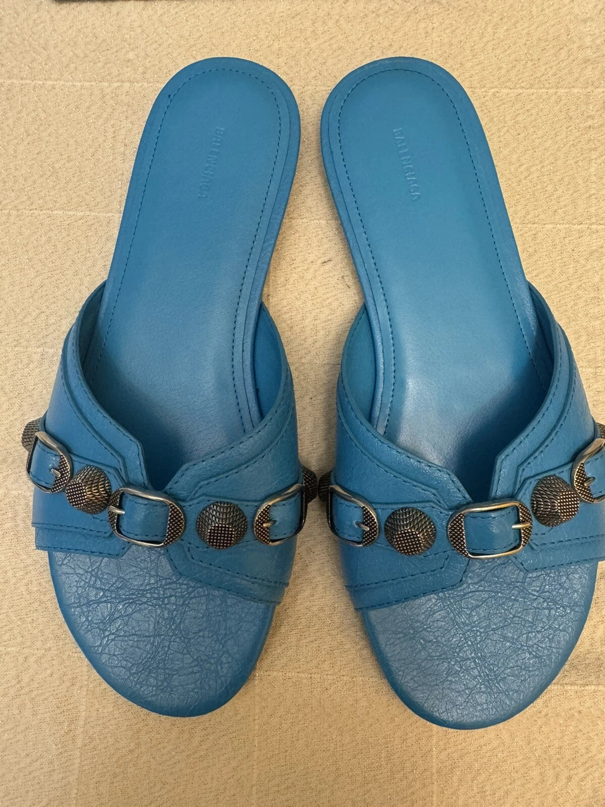 Balenciaga Le Cagole Slide Sandal CYAN/ AGED NIKEL, Size 9US /39EU $750