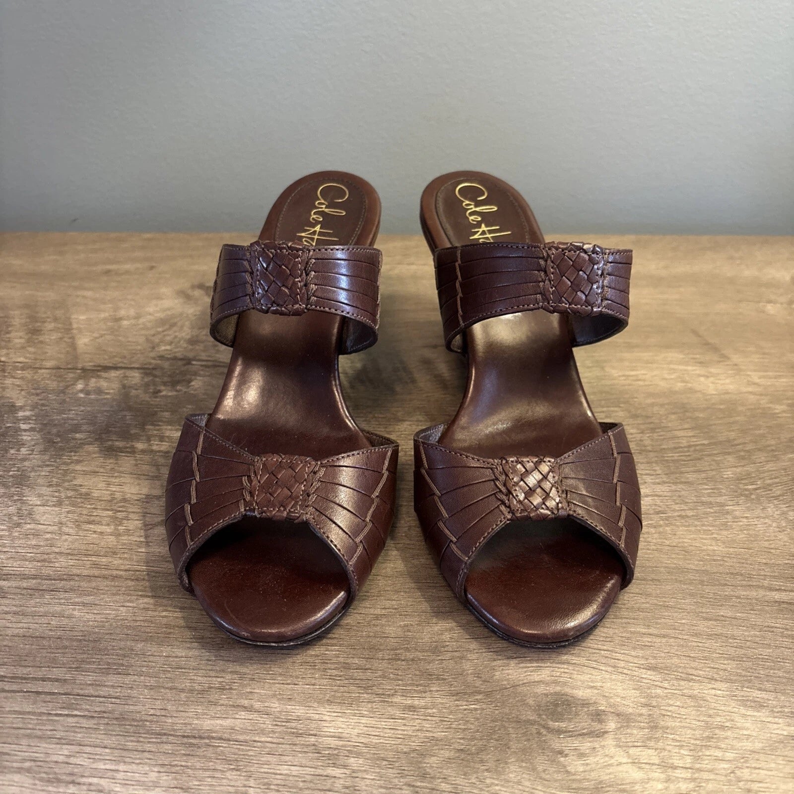 Cole Haan Air Huarache Slide Wedge Sandal Womens Size 6B Slip On Leather Carob