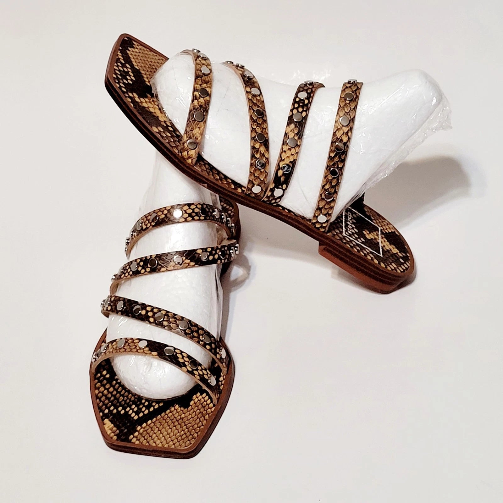Dolce Vita Izabel Stud Mango Snake Print Square Toe Flat Slide Sandals Wms 6.5M