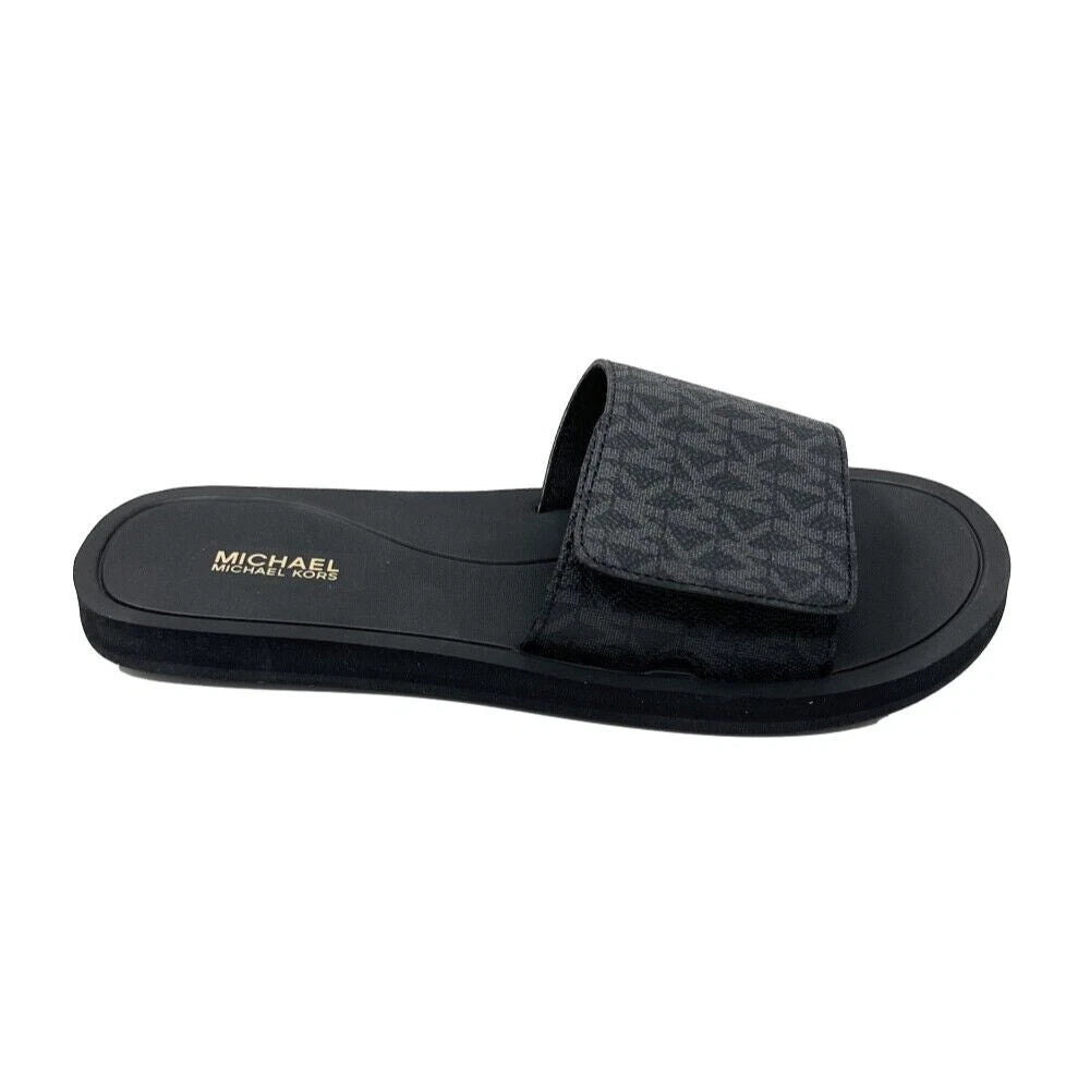 Michael Kors Wade Slide MK Signature Logo Sandals Adjust Closure Black SZ 11 New
