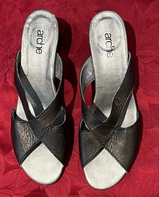 Arche Shoes Women Leather EU 39 US 8 Sandals Bronze Slip On Slides Heels