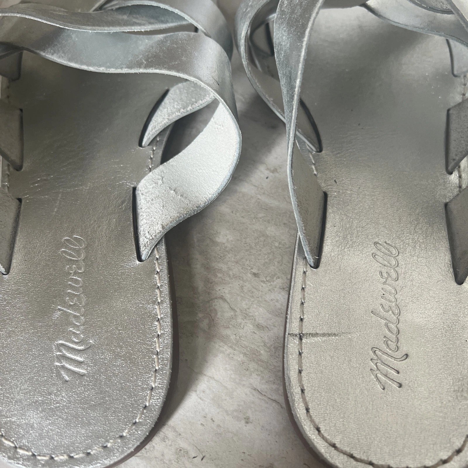 Madewell The Boardwalk Woven Slide Sandals Womens 9 Metallic Silver Open Toe