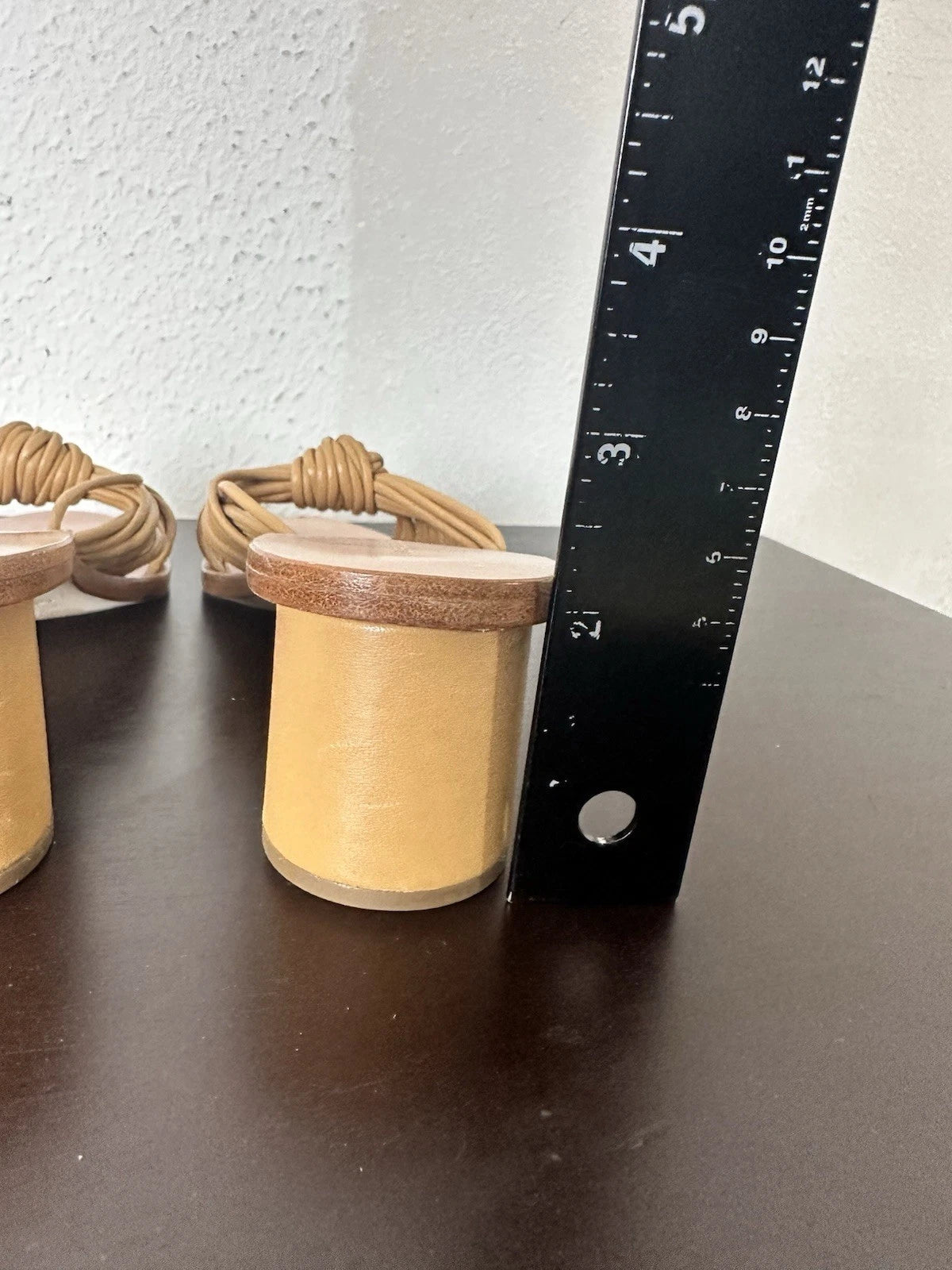 Loeffler Randall Celeste Mignon Knot Mule Size 5.5B Tan Leather Luxury 2” Heel