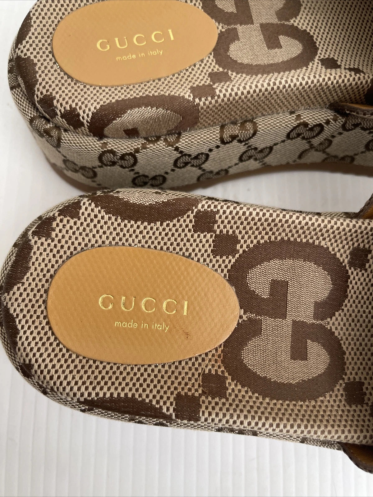 Gucci Womens Angelina Maxi GG Platform Slide Sandals- Beige Canvas- 40.5 /10.5US