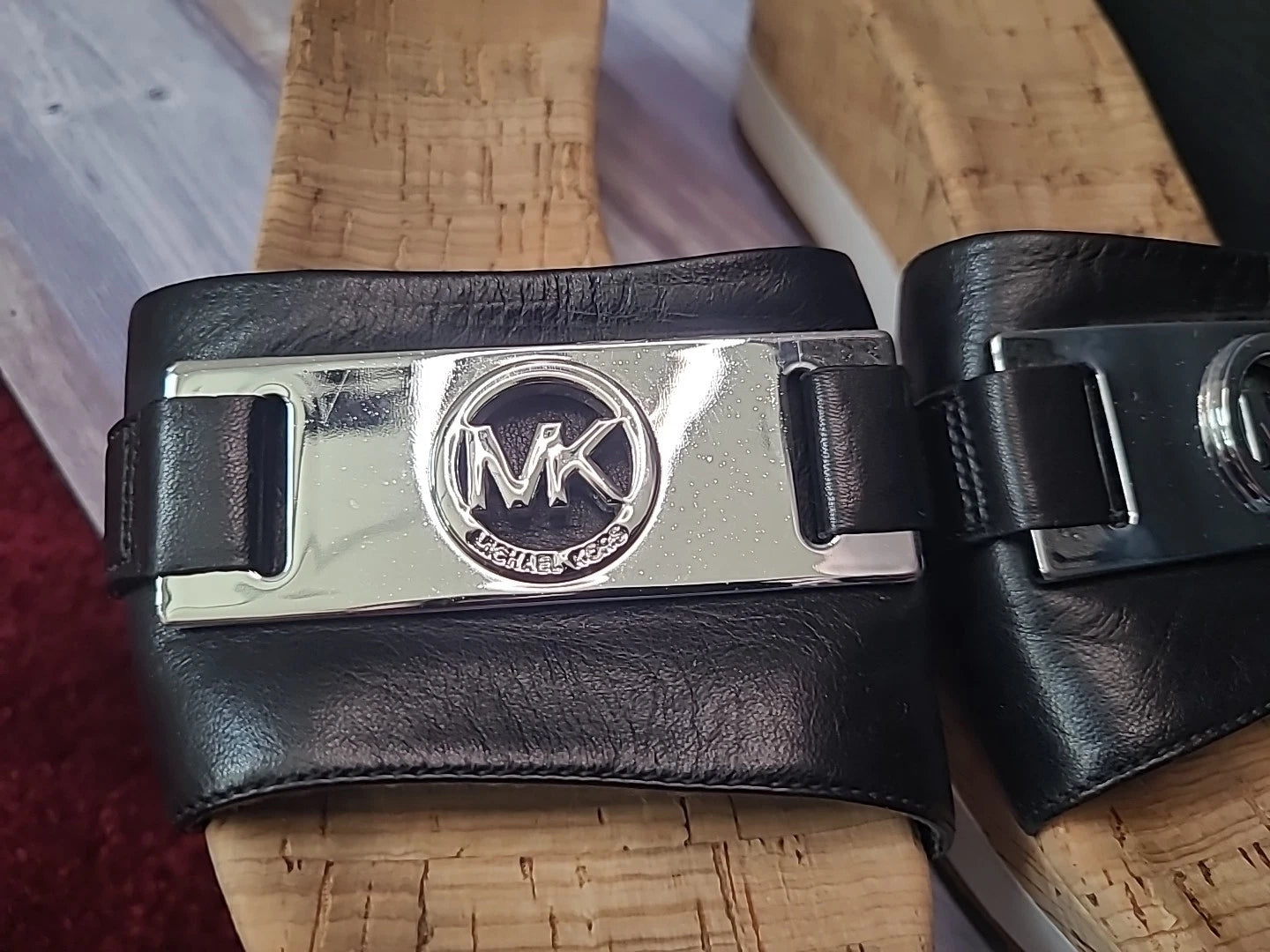 Michael Kors Warren Platform Sandal 8.5M Black Wedge Shoe Cork Open Toe Slide