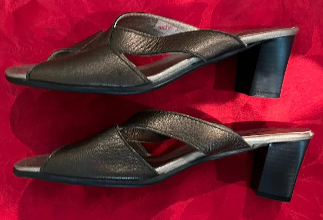 Arche Shoes Women Leather EU 39 US 8 Sandals Bronze Slip On Slides Heels