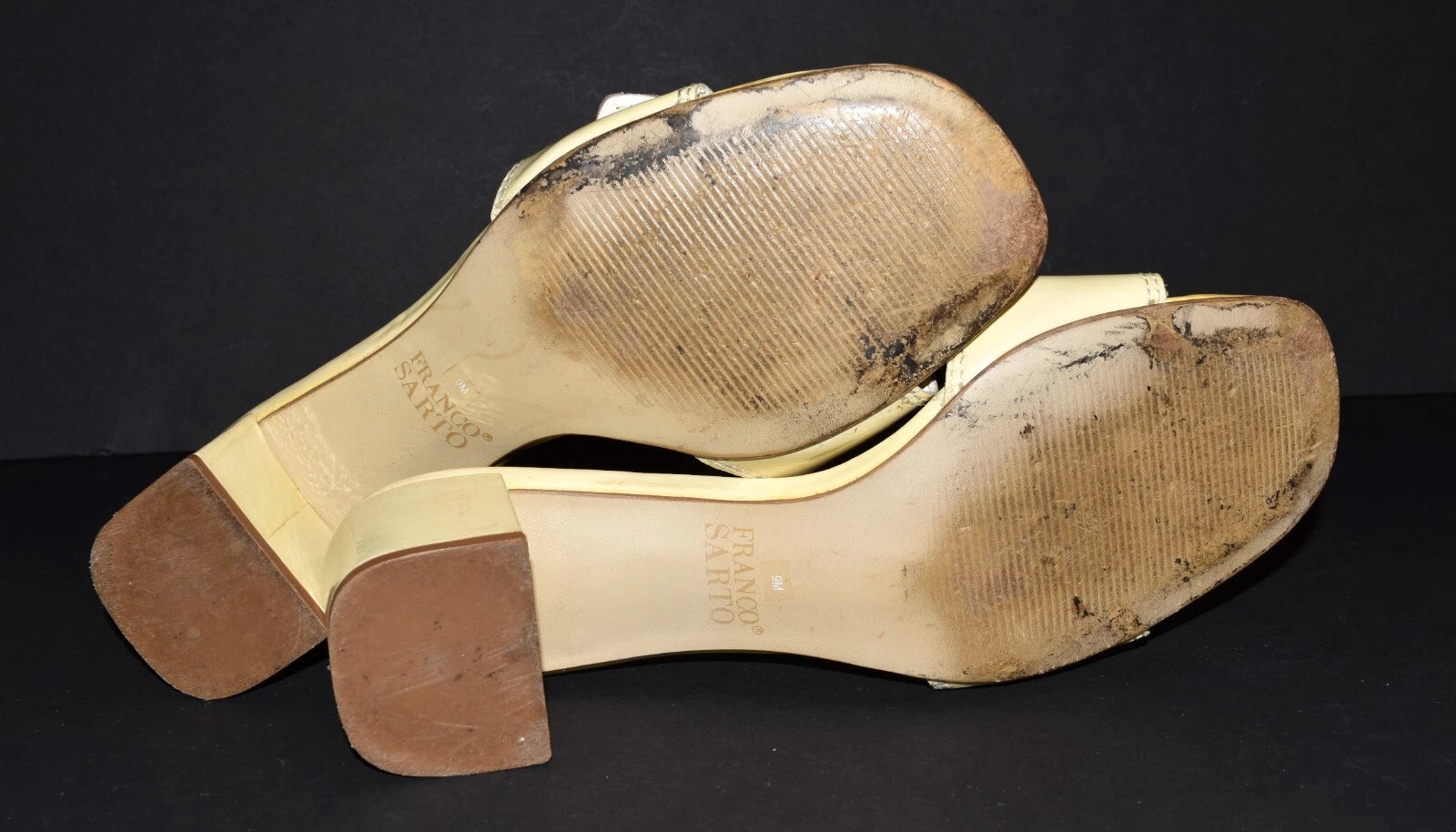 Franco Sarto Neat Yellow Patent Leather Buckle Toe Slide Sandals Size 9M Brazil