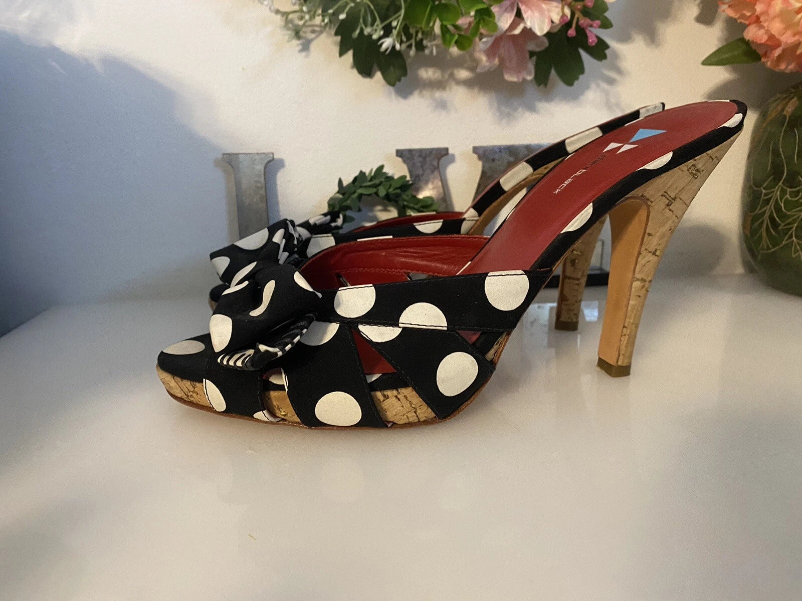 Daniblack Women’s Wanda Slide Sandals Black and White Polka Dots Retro Style 10M