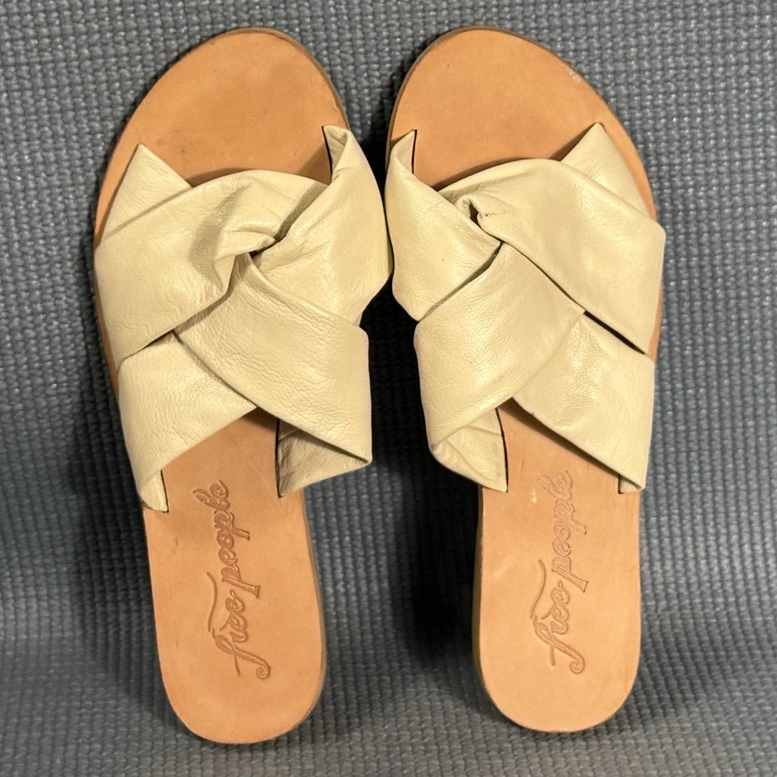 Free People Leather Slide Fashion Sandals Beige Size 6.5 US 37 EU