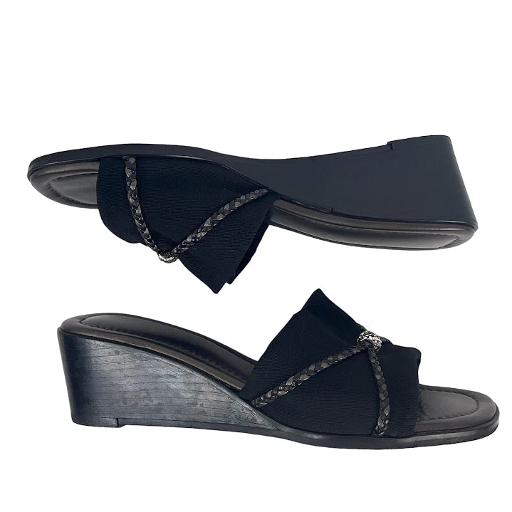 Brighton Sandals Isis Women’s 10M Black Braided Slide Low Wedge Y2K Slip On