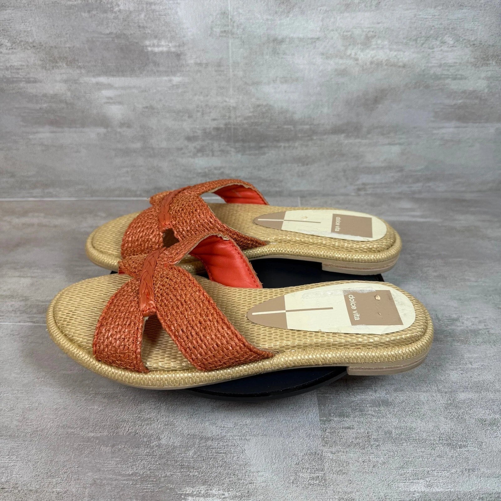 Dolce Vita Woven Orange Slide Sandals Raffia Slip On Casual Summer Shoes 5.5