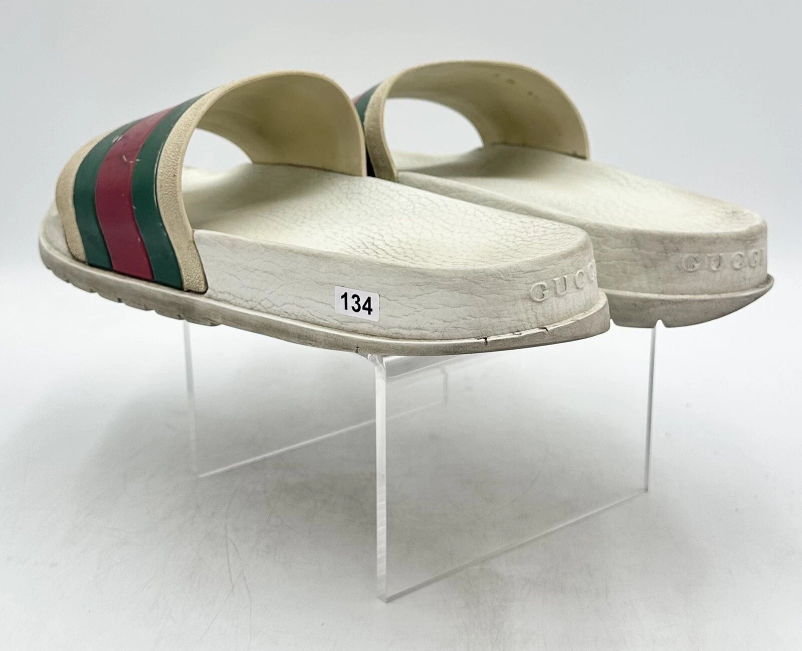 Gucci Men's Beige Striped Slide Sandals Size 12