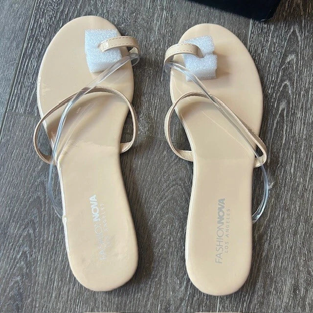 Fashion Nova Slotted N Nude Sandals To The Beach Brand New with Box Size 9