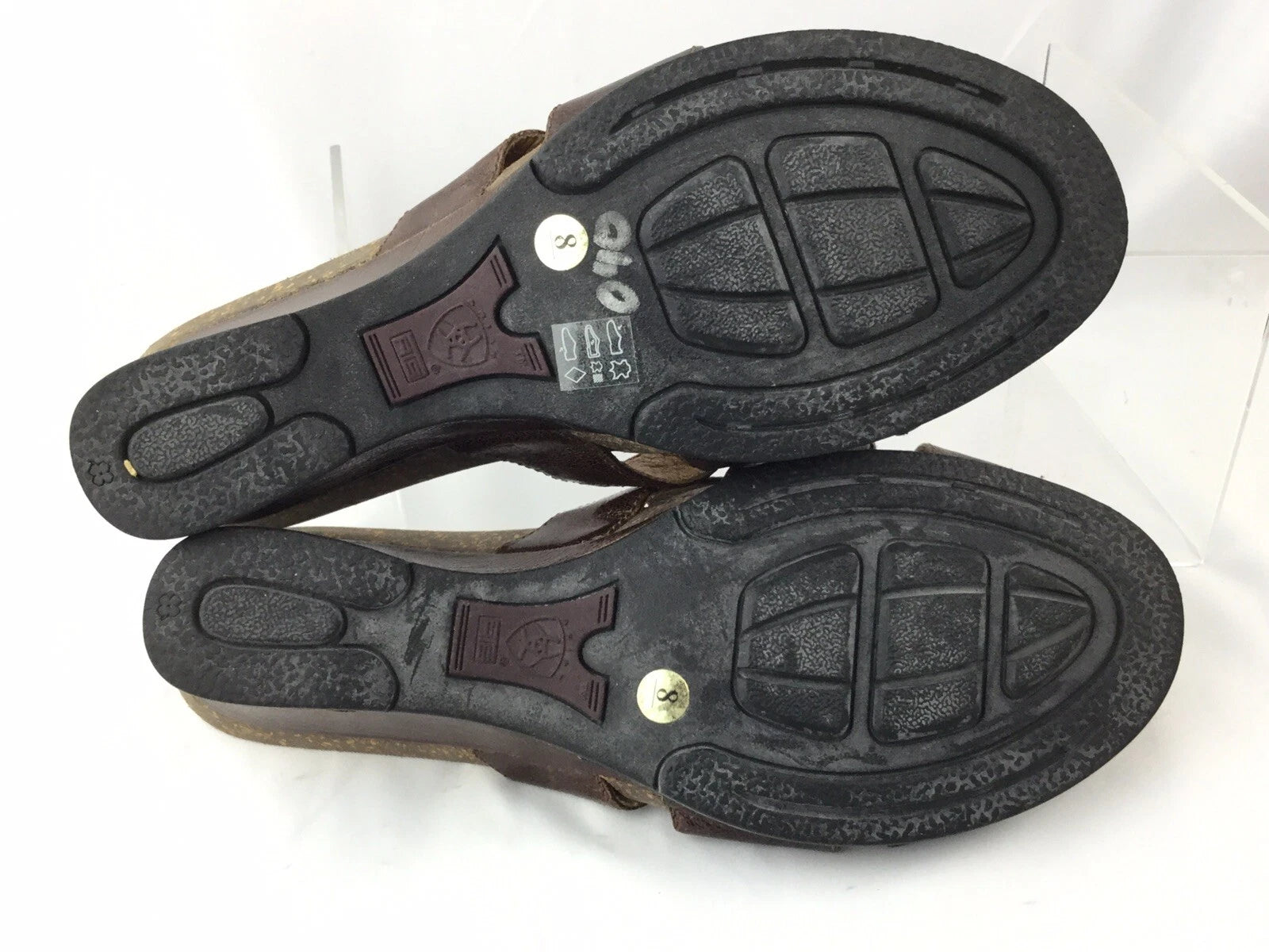 ARIAT Brown Leather Cork Wedge Slide Silver Ring Style 20903 Sandals Sz 8B