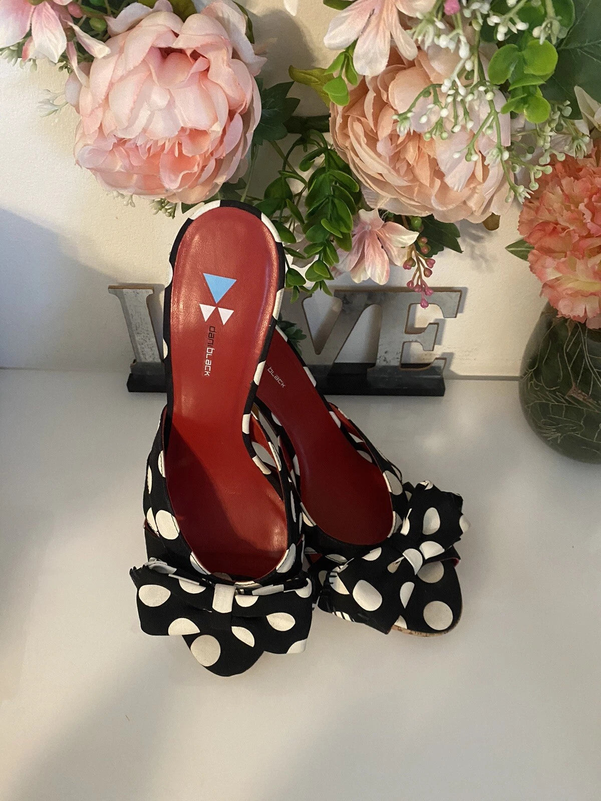 Daniblack Women’s Wanda Slide Sandals Black and White Polka Dots Retro Style 10M