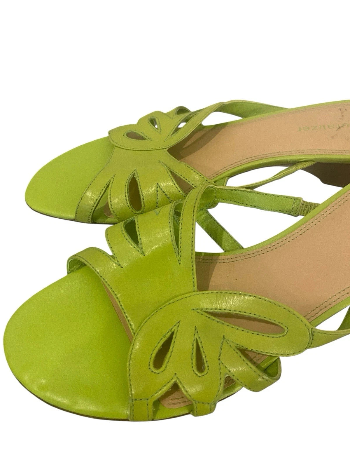 Naturalizer Womens Y2k Style Lime Green Leather Sandals Size 8.5 Kitten Heel