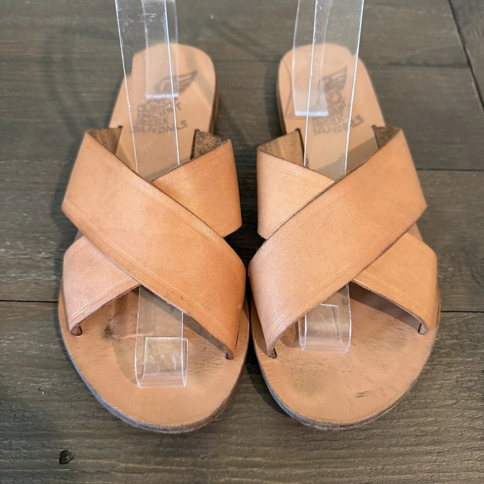 Ancient Greek Tan Cross-Strap Sandals Leather Women’s Size 38/8