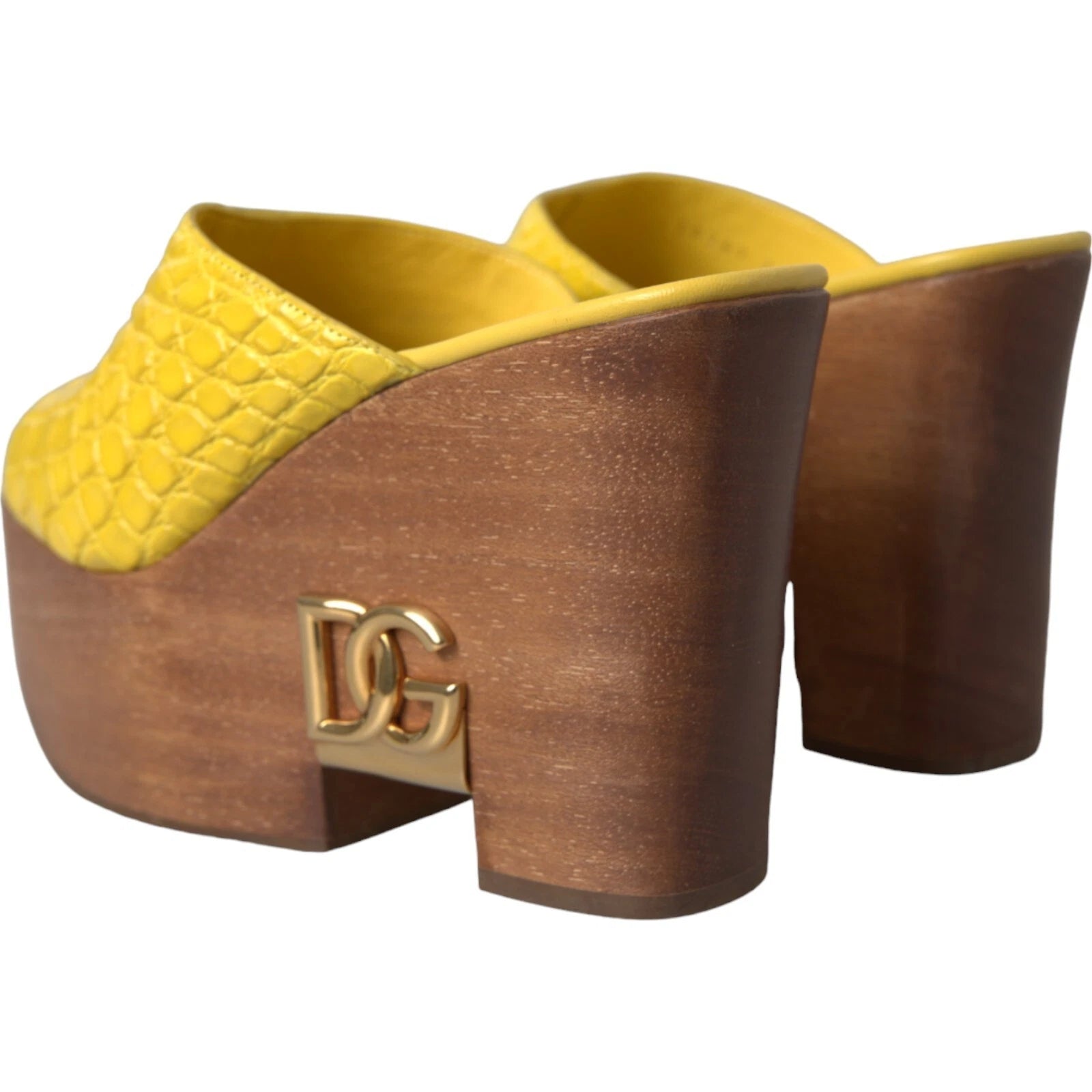 DOLCE & GABBANA Shoes Yellow Leather Wood Mule Wedge Slides EU39 / US8.5 1500usd