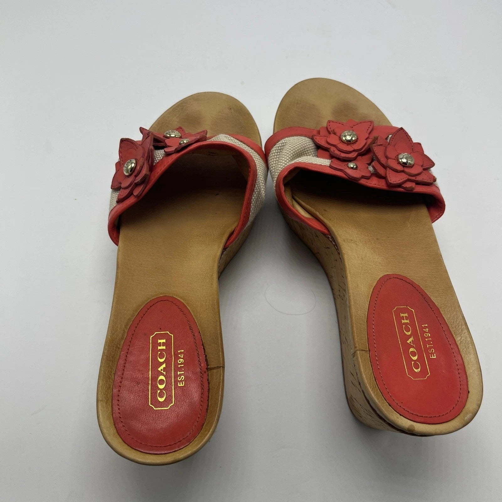 Coach Jesaca Floral Wedge Sandals Slides Platform Cork Heels Red Sz 7B A8663