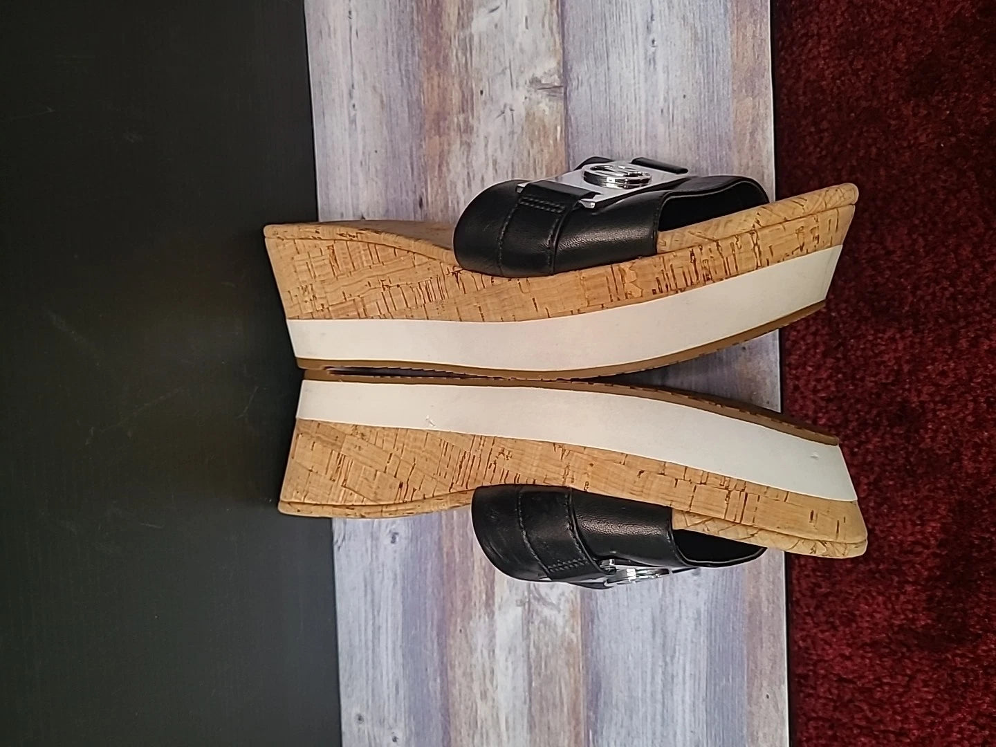 Michael Kors Warren Platform Sandal 8.5M Black Wedge Shoe Cork Open Toe Slide