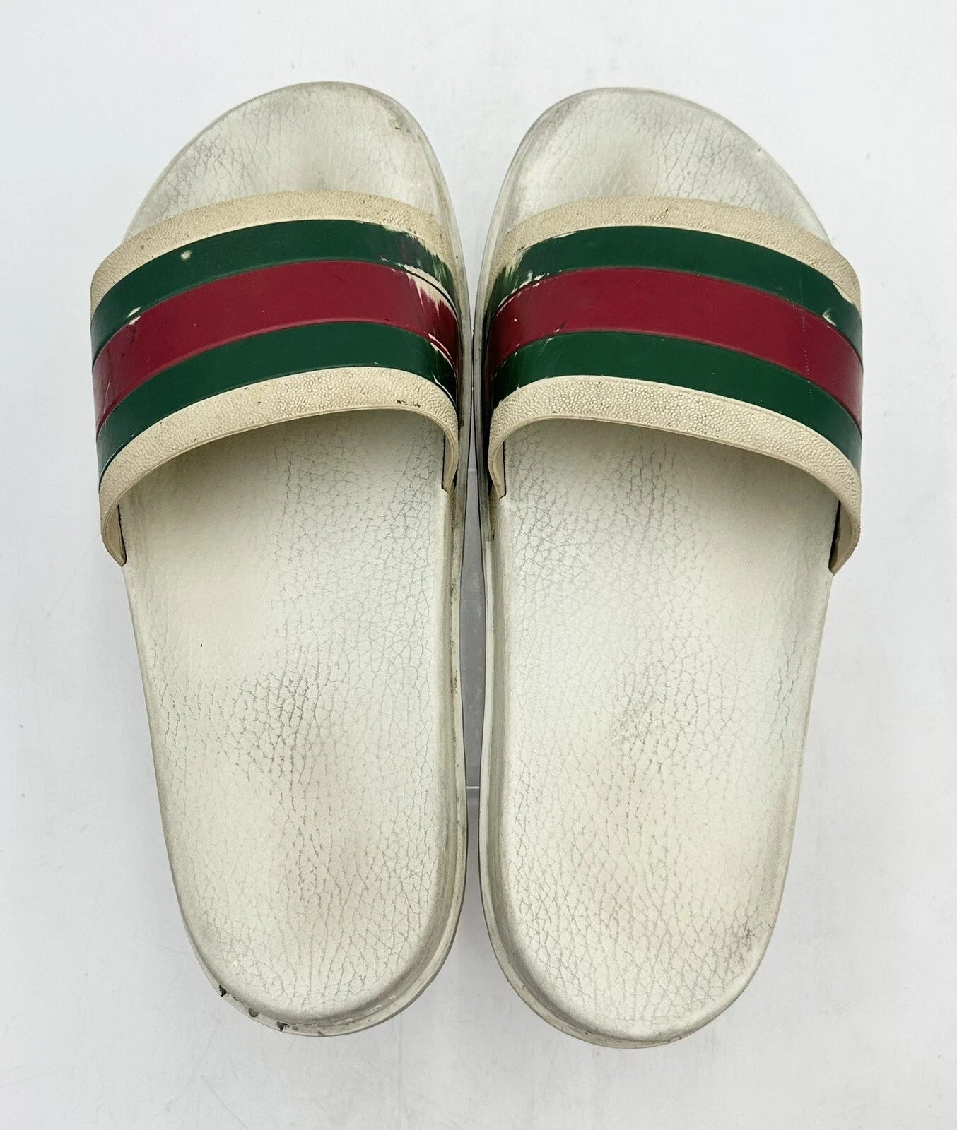 Gucci Men's Beige Striped Slide Sandals Size 12