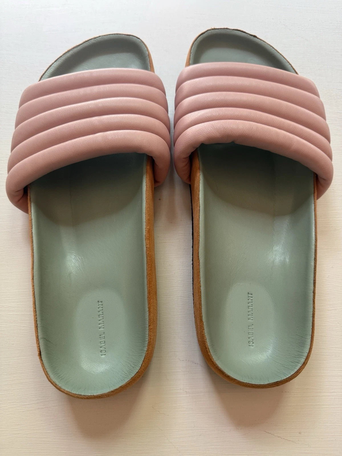 ISABEL MARANT Sandals HELLEA Quilted Soft Leather Slides Pastel Sz Women’s US 10